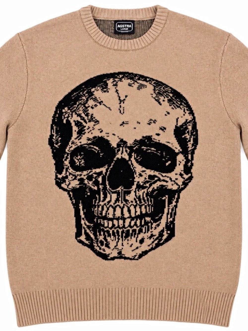 RGSTR Beige Skull Knit Sweater - Men's Crewneck Pullover